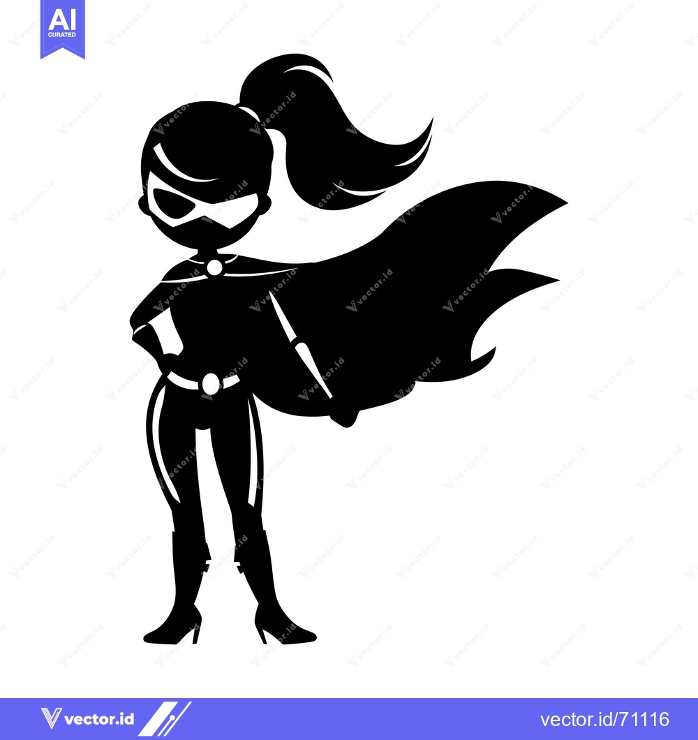 Premium Vector dari Silhouette of a female superhero with a cape and a ponytail