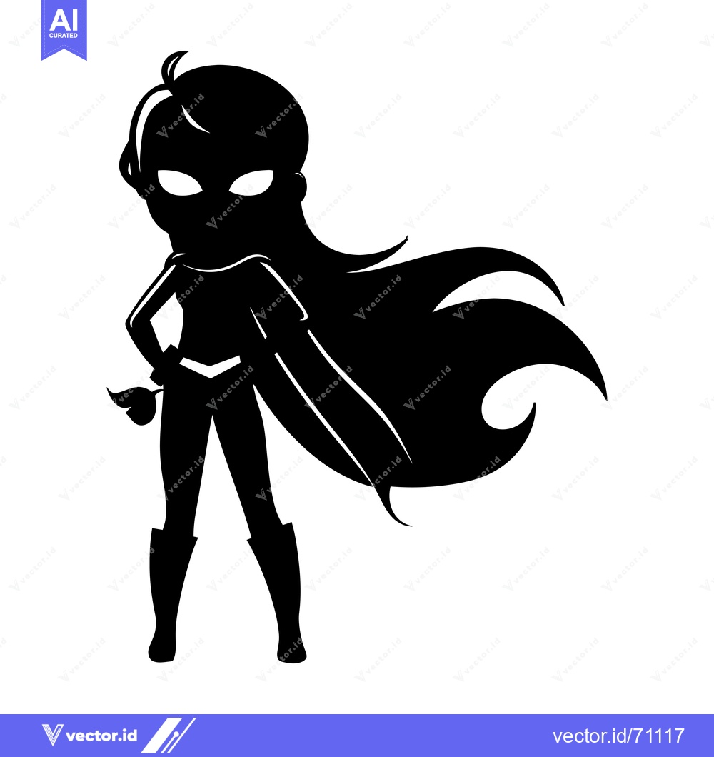 Premium Vector of Silhouette of a Female Superhero with Long Hair and Cape