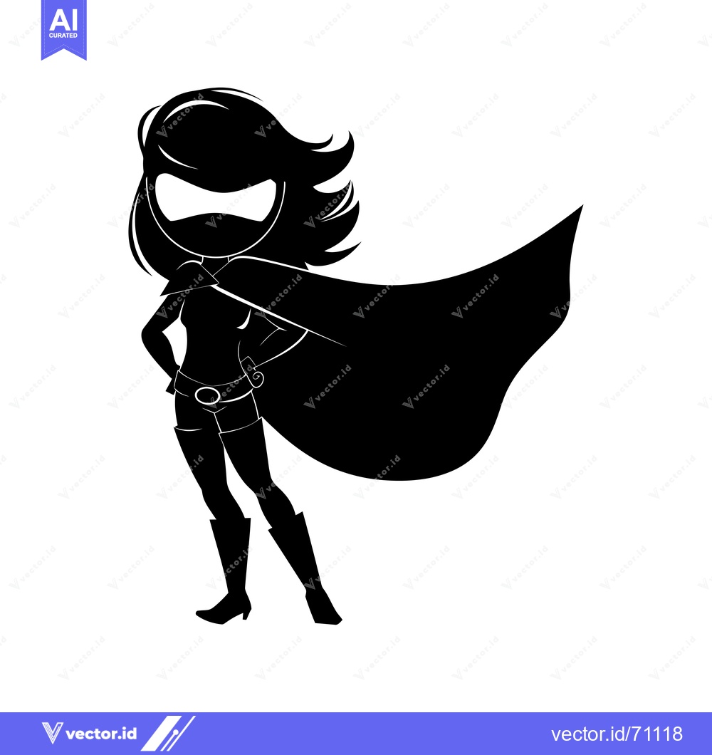 Premium Vector of Black and White Silhouette of a Female Superhero with Cape