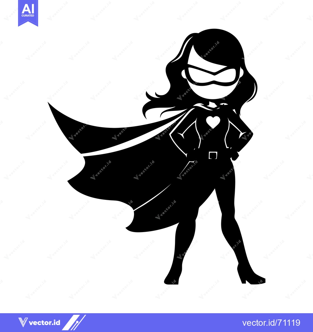 Premium Vector of Silhouette of a female superhero with a cape and heart on her chest