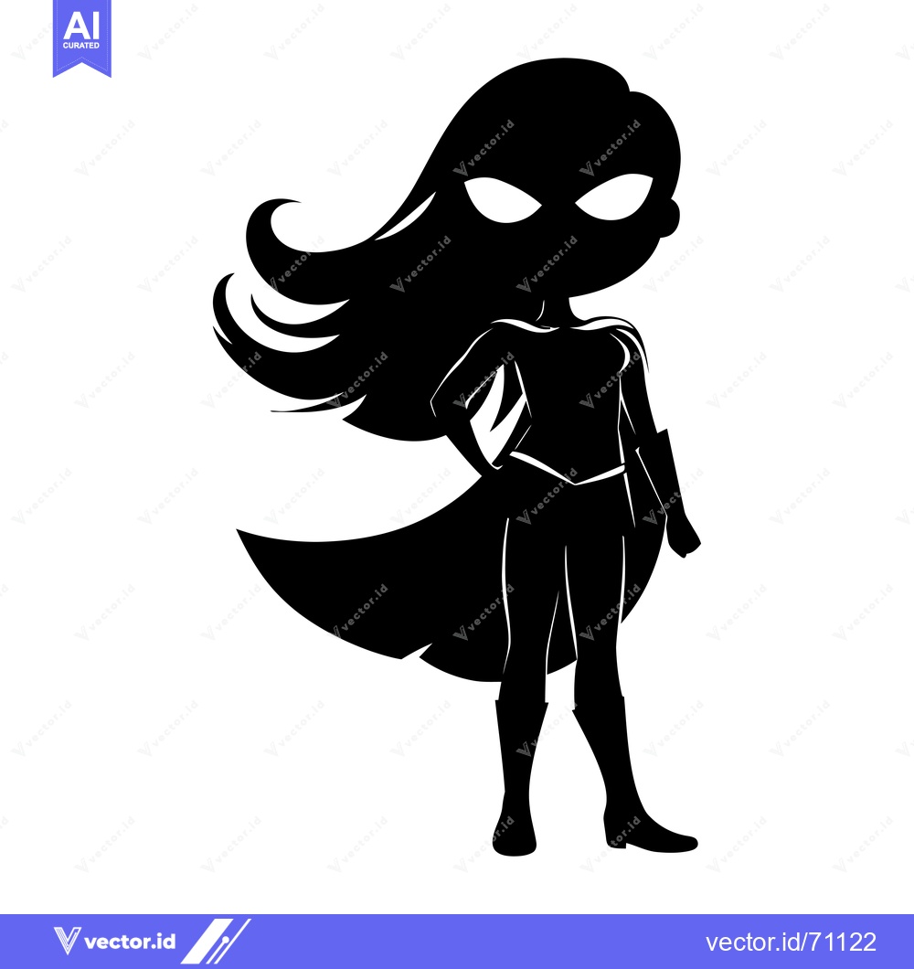 Premium Vector dari Silhouette of a Female Superhero with a Cape and Long Hair