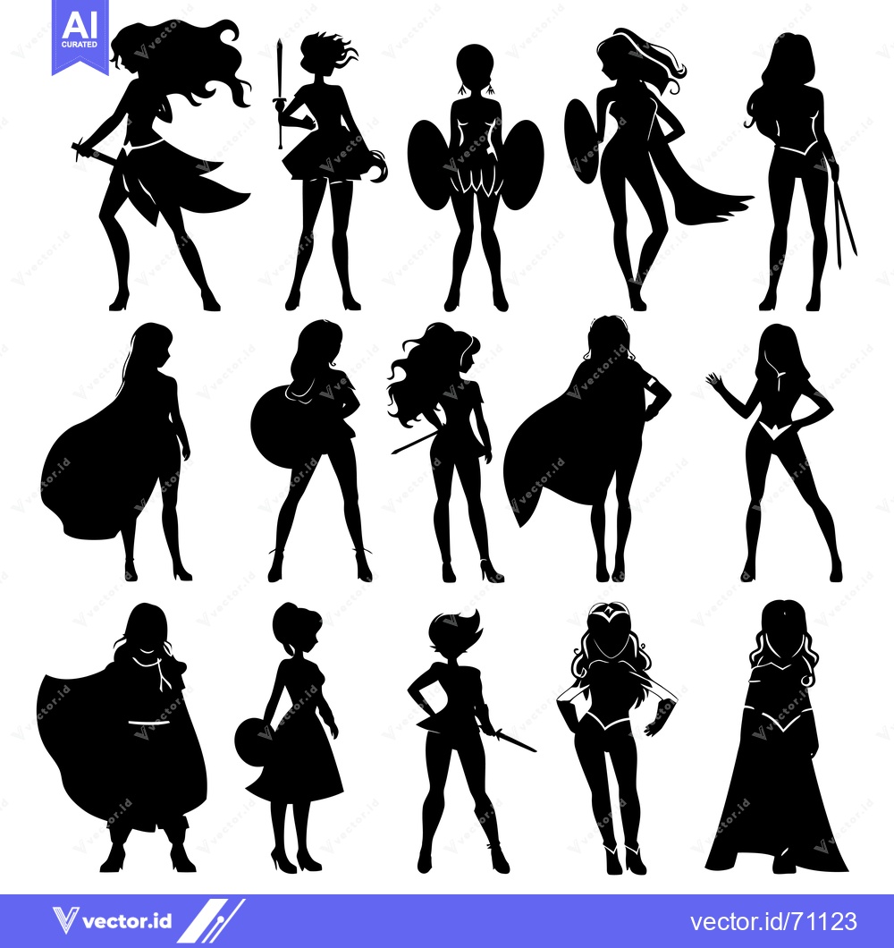 Premium Vector of A Collection of Silhouettes of Female Warriors in Various Poses