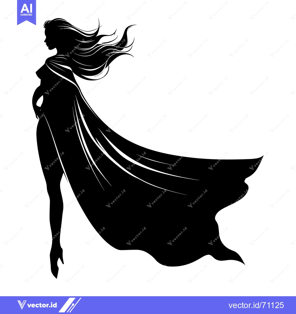 Premium Vector of Silhouette of a Woman with Flowing Hair and a Cape