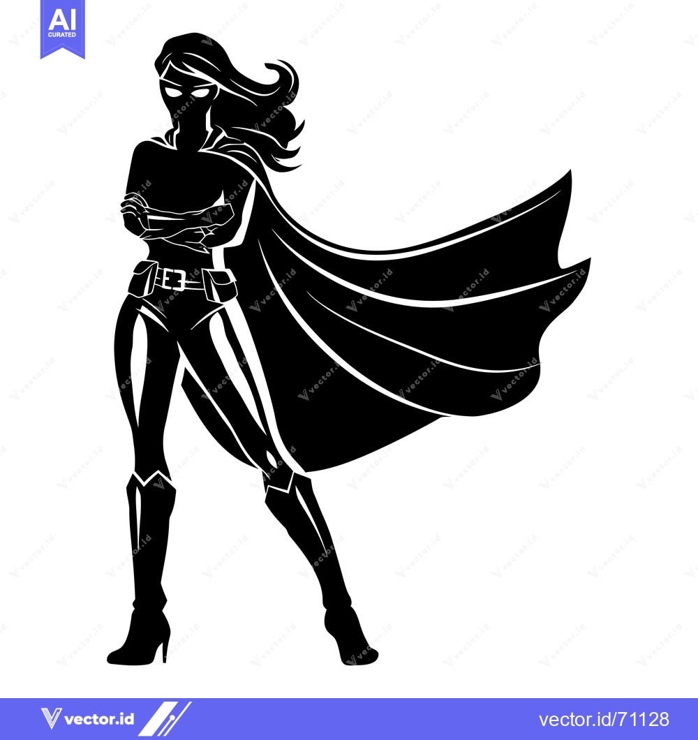 Premium Vector dari A Silhouette of a Confident Superwoman with Flowing Cape