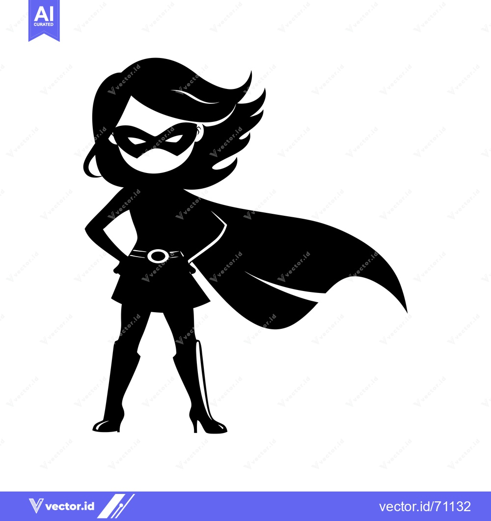 Premium Vector of Silhouette of a Woman Superhero with Cape and Mask