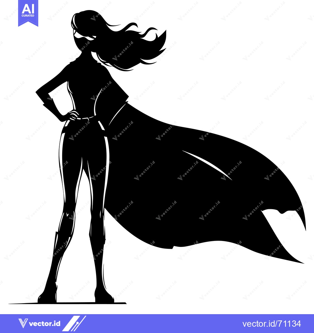 Premium Vector of Silhouette of a Female Superhero with Cape Flowing