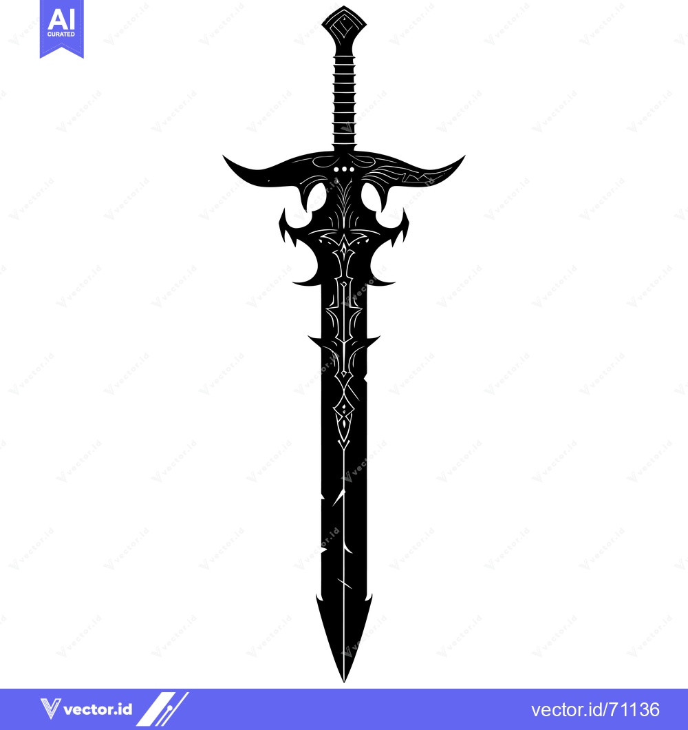 Premium Vector of A black and white silhouette of a detailed sword with an ornate handle