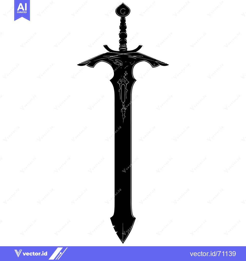Premium Vector of Black and White Silhouette of a  Medieval Sword with Ornate Details