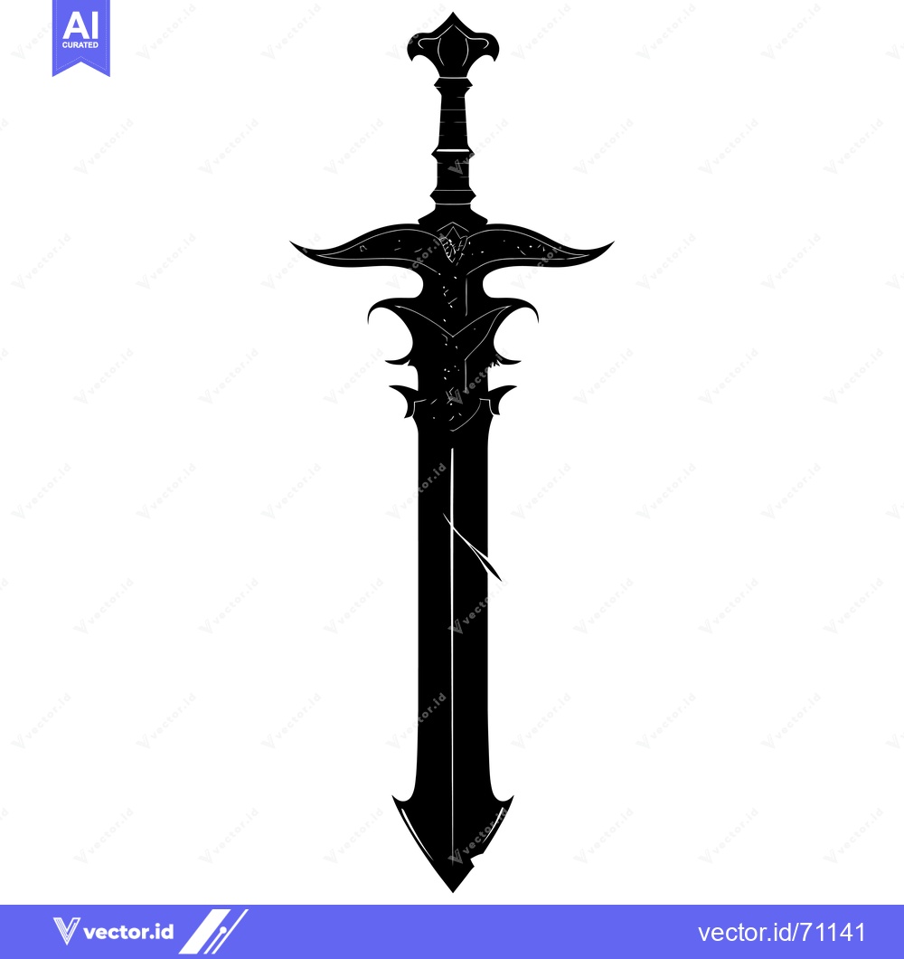Premium Vector of Black and White Silhouette of an Ornate Sword