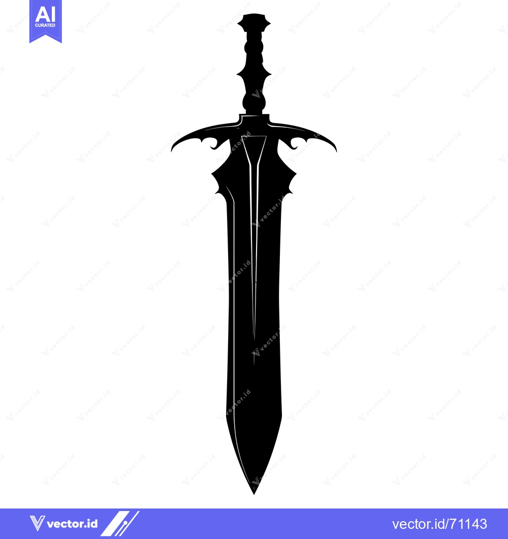 Premium Vector dari Black and white silhouette of a sword with a decorative handle