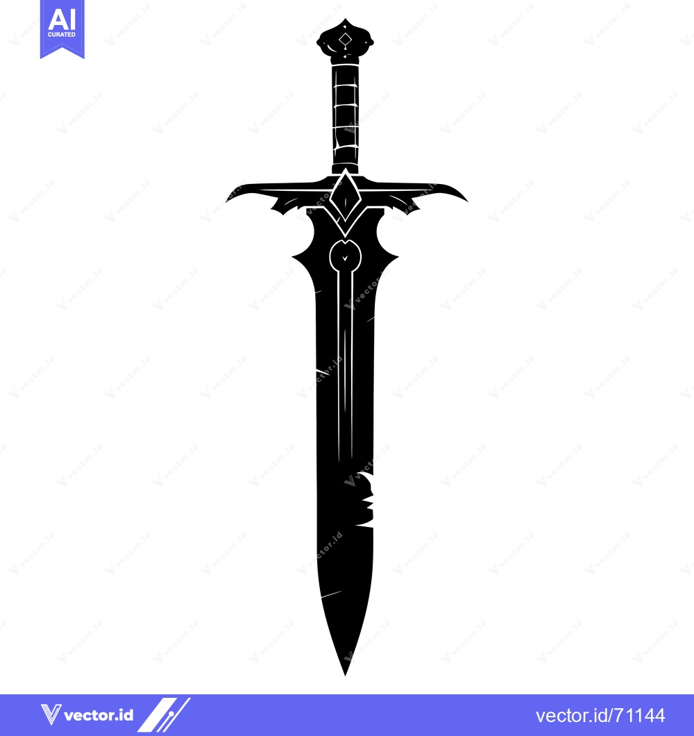 Premium Vector of Black and White Silhouette of a Fantasy Sword with Ornate Details