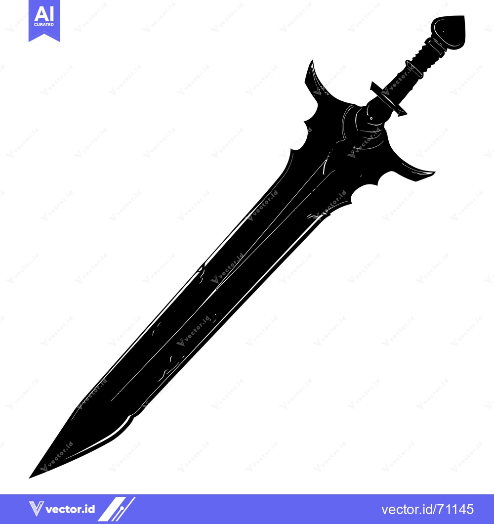 Premium Vector of Black and White Silhouette of a Decorative Sword