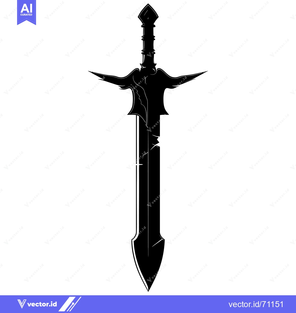 Premium Vector of Black and White Silhouette of a Fantasy Sword