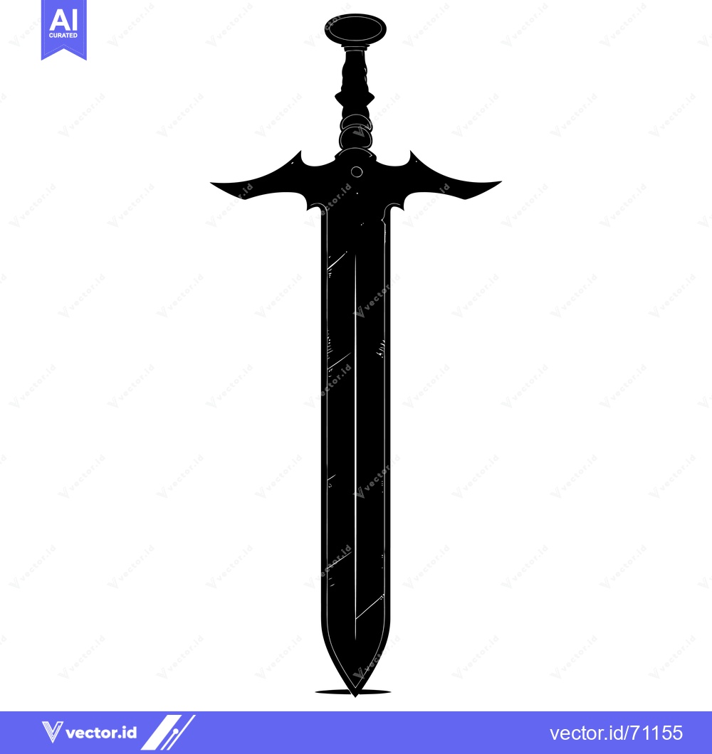 Premium Vector dari Black and white silhouette of a stylized sword