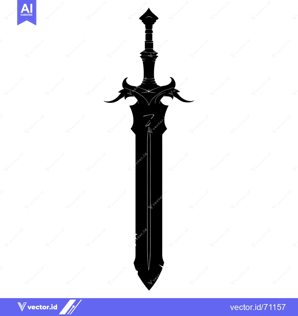 Premium Vector of A Black And White Silhouette of a Sword With a Sharp Point and a Curve