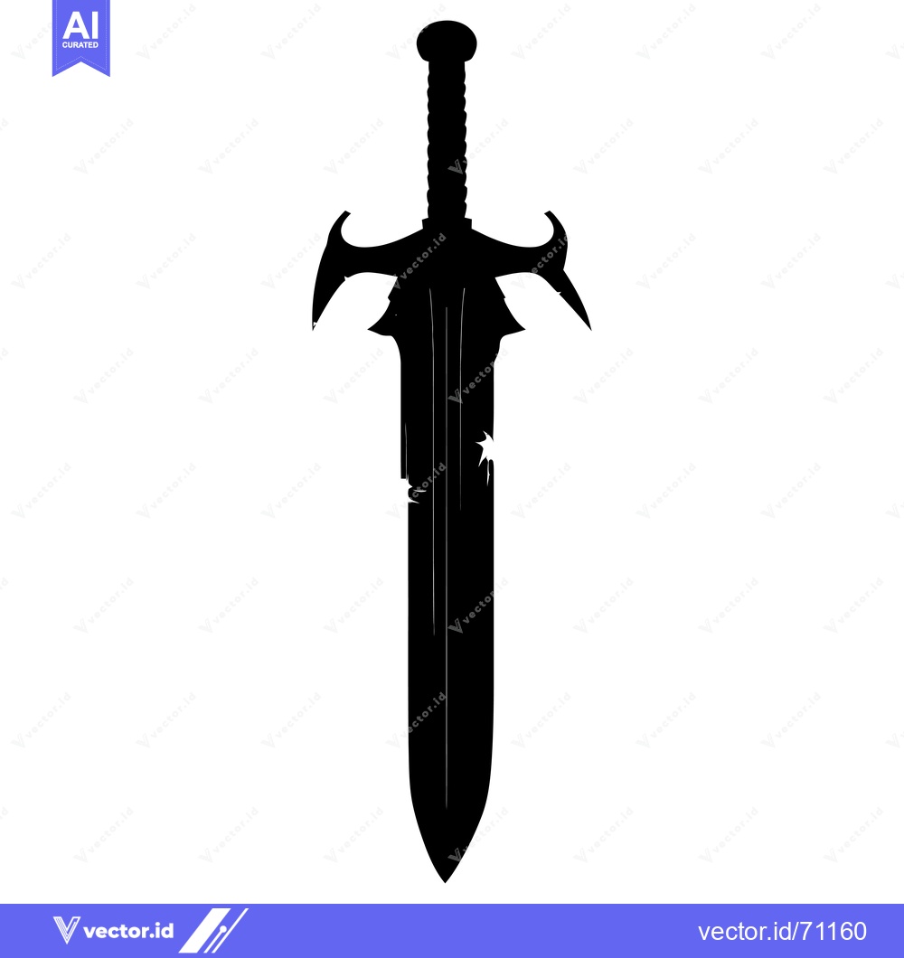 Premium Vector dari Black and White Silhouette of a Sword with a Damaged Blade