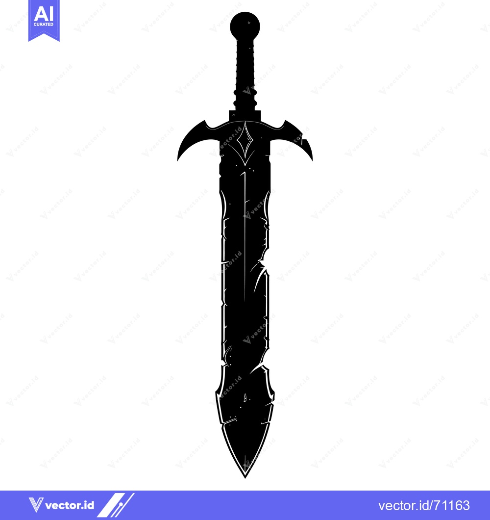 Premium Vector of Silhouette of a Black Fantasy Sword with an Ornate Design