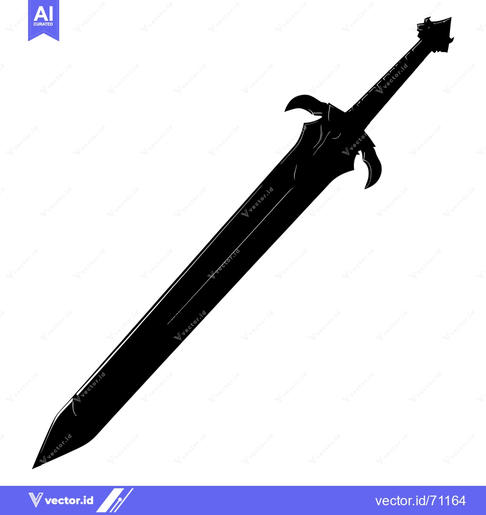 Premium Vector dari Black Silhouette of a Fantasy Sword with a Detailed Hilt
