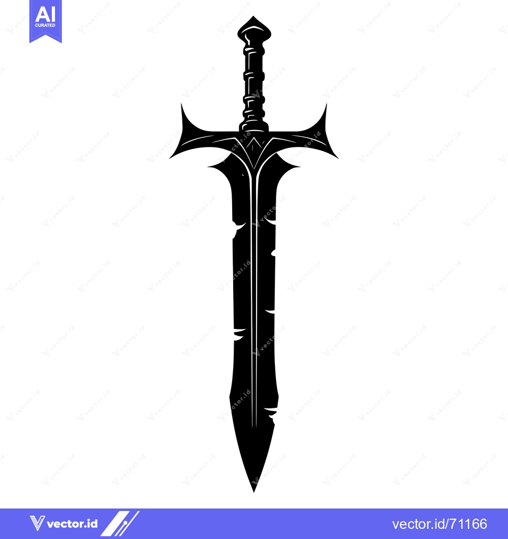 Premium Vector of Black and White Silhouette of a  Fantasy Sword with Ornate Details