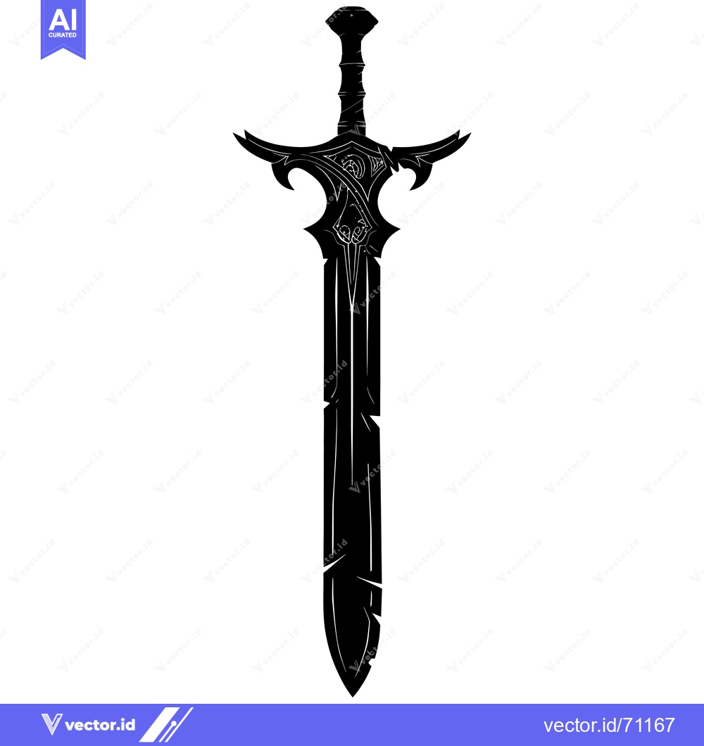 Premium Vector dari Ornate Black Silhouette of a Sword with a Pointy Tip