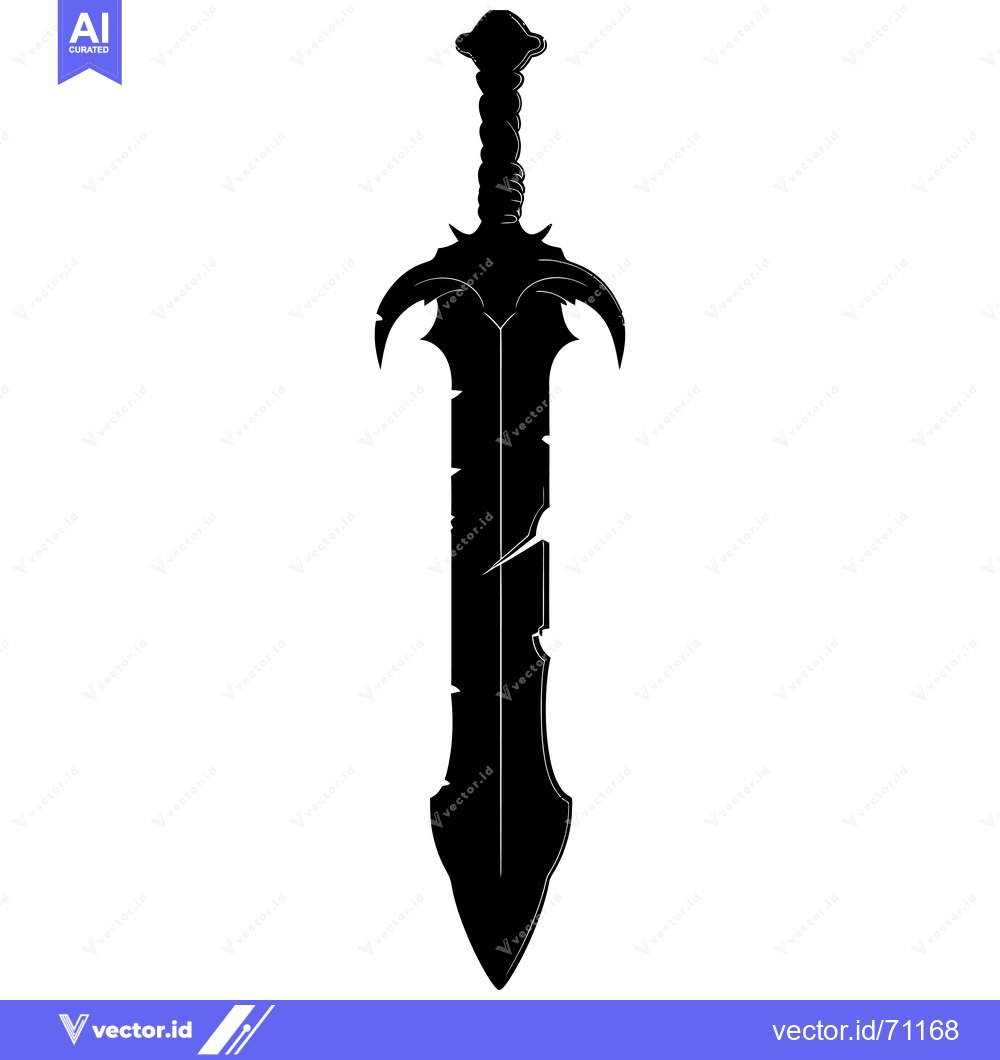 Premium Vector of Black and White Silhouette of a Worn Fantasy Sword