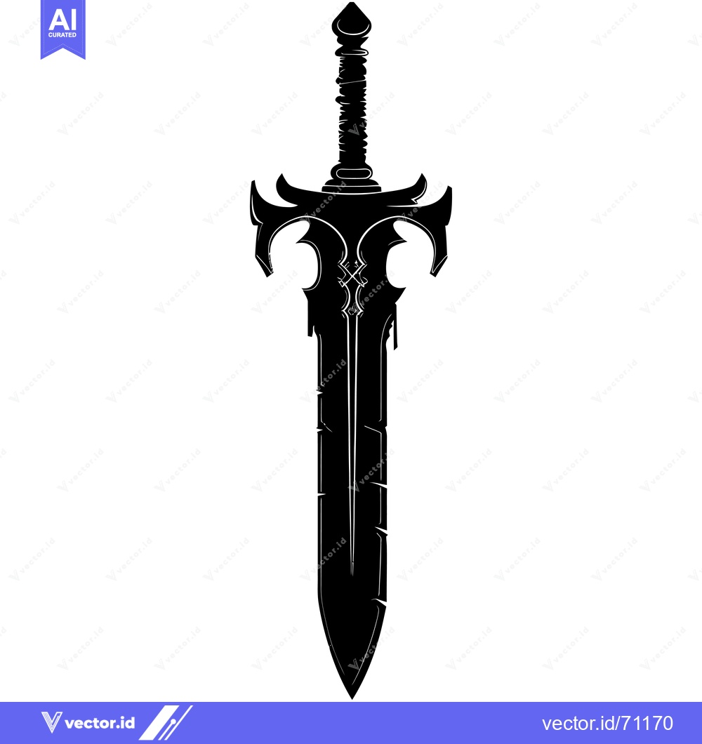 Premium Vector of Black and White Illustration of a Fantasy Sword