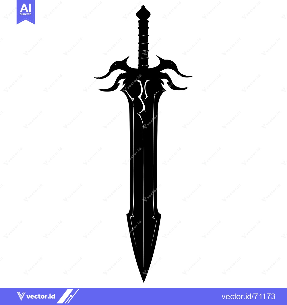 Premium Vector of Black and White Silhouette of a Fantasy Sword with Intricate Details