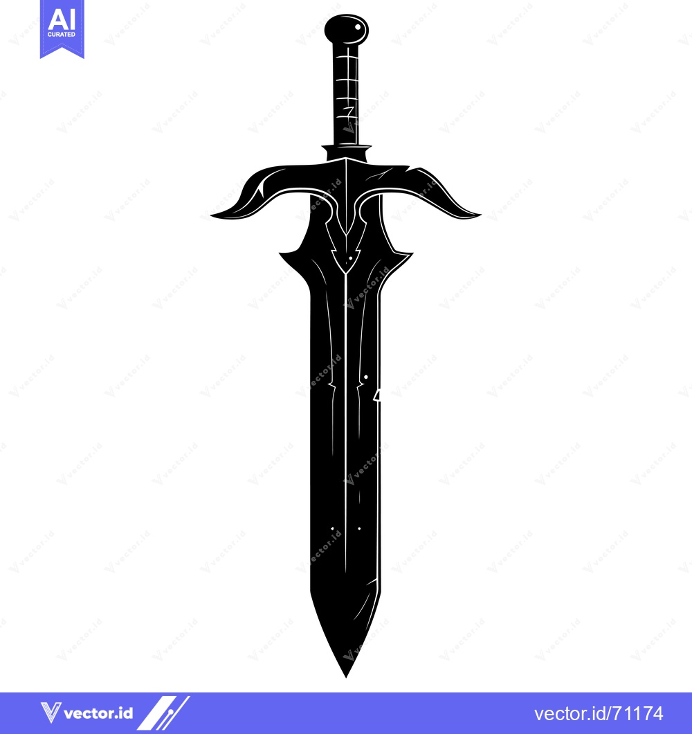 Premium Vector of A Black and White Illustration of a Medieval Sword