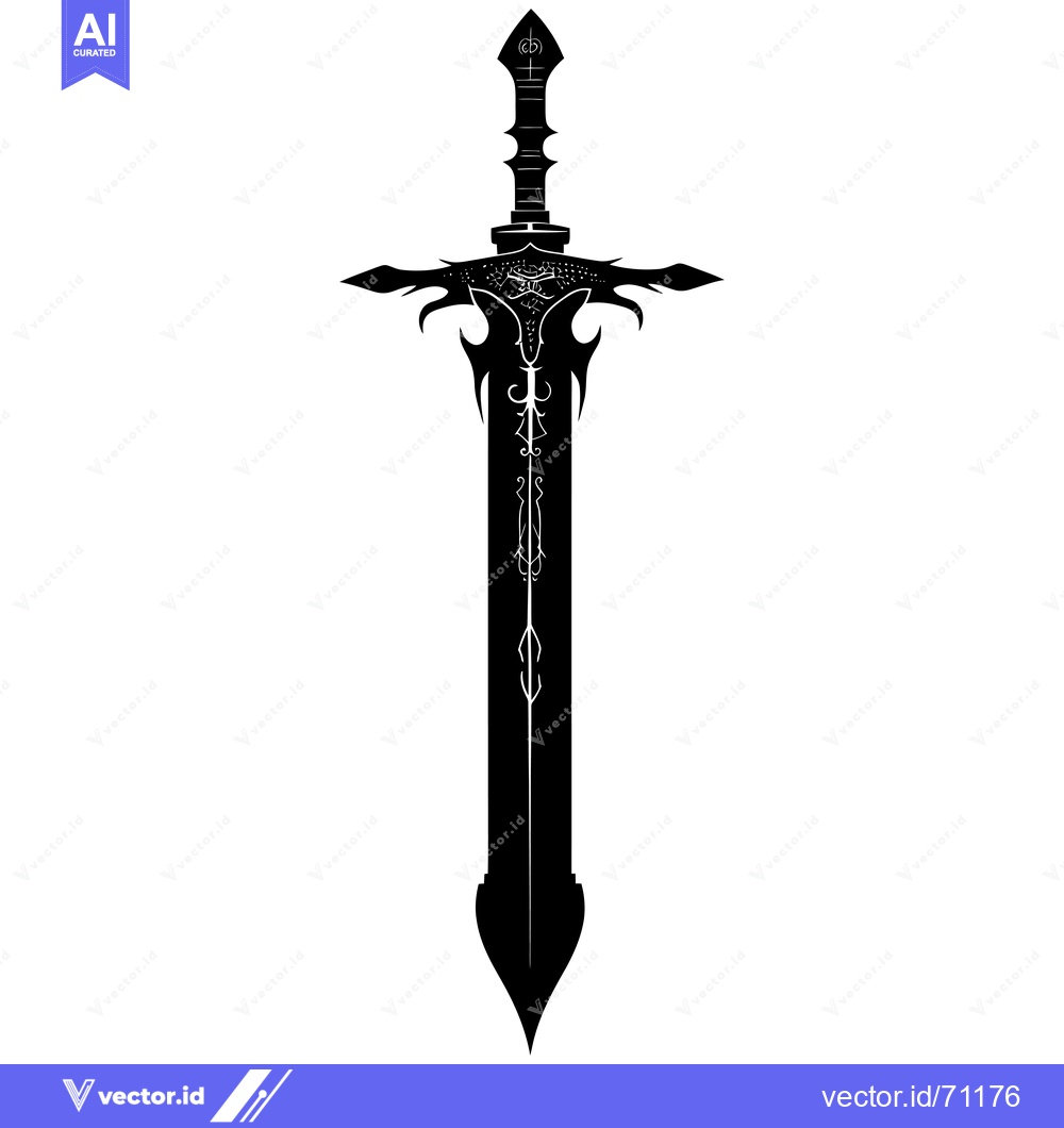 Premium Vector of Black and White Illustration of an Ornate Sword