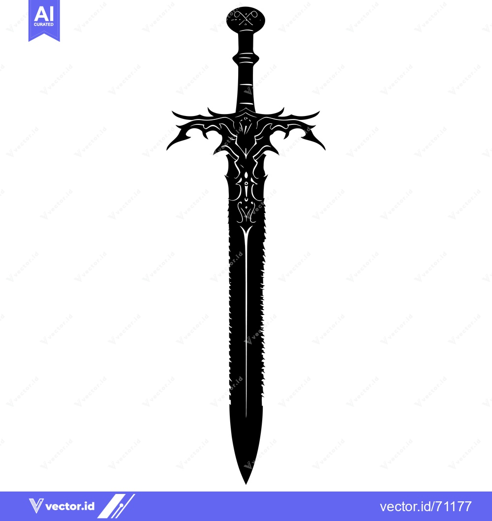Premium Vector of Ornate, black-and-white silhouette of a sword with a detailed hilt