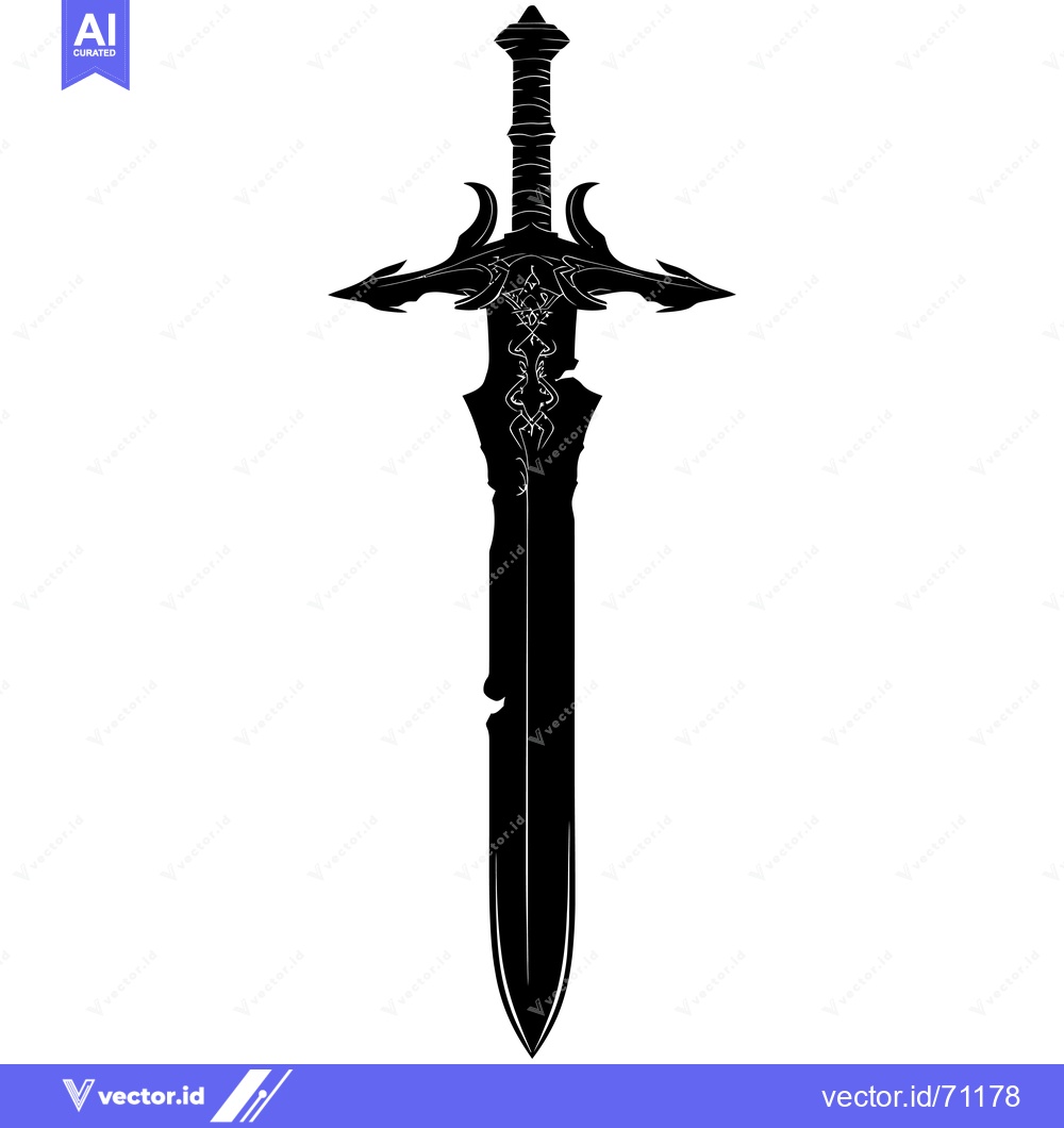 Premium Vector of Black and White Illustration of a Fantasy Sword with Intricate Designs