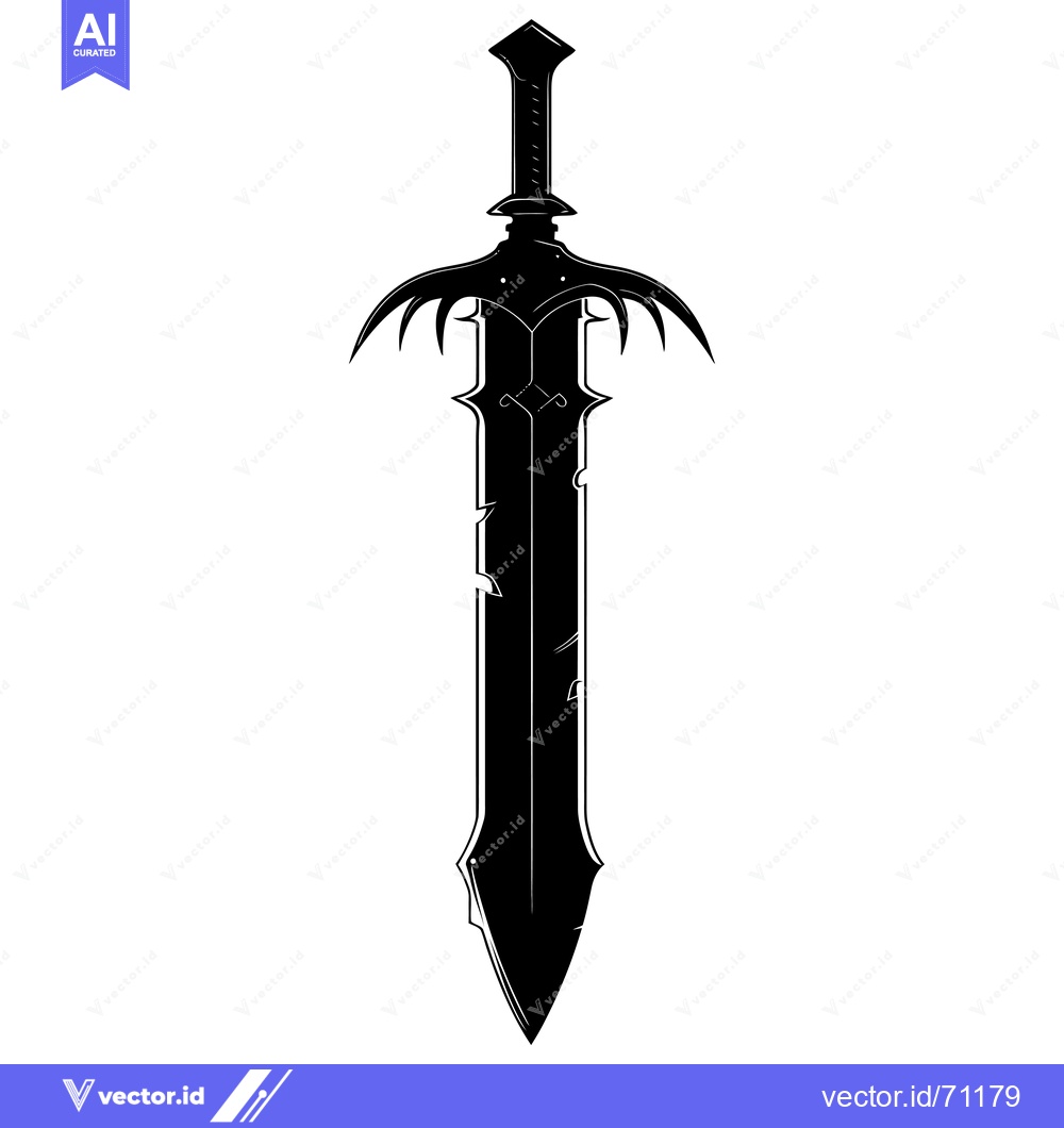 Premium Vector of Black and White Illustration of a Fantasy Sword