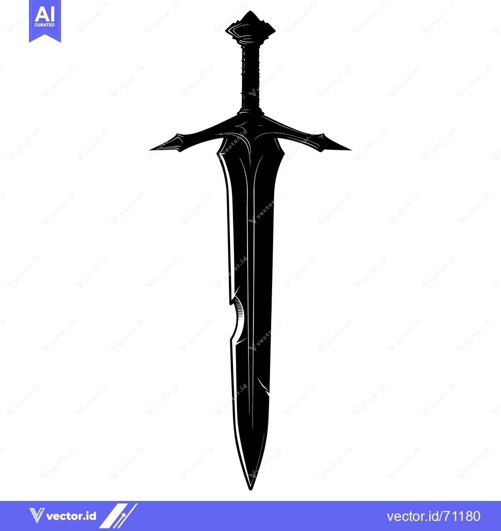 Premium Vector of Black and White Illustration of a Medieval Sword