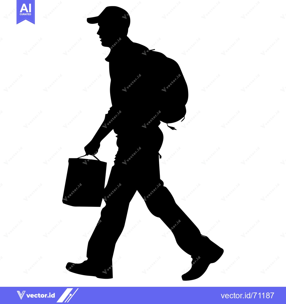 Premium Vector of Silhouette of a Man Walking with a Backpack and a Box