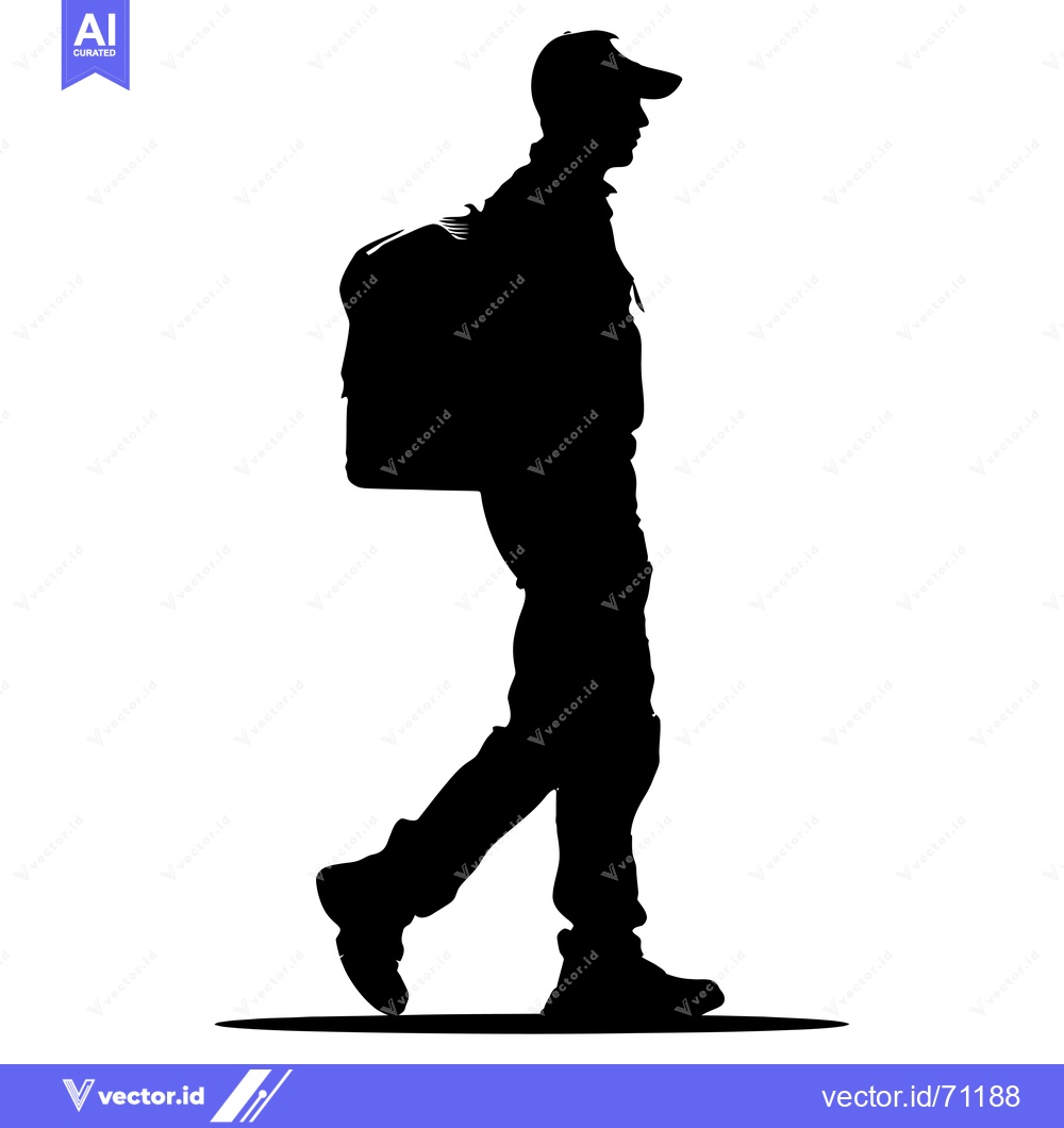 Premium Vector dari Silhouette of a Person Walking with a Backpack
