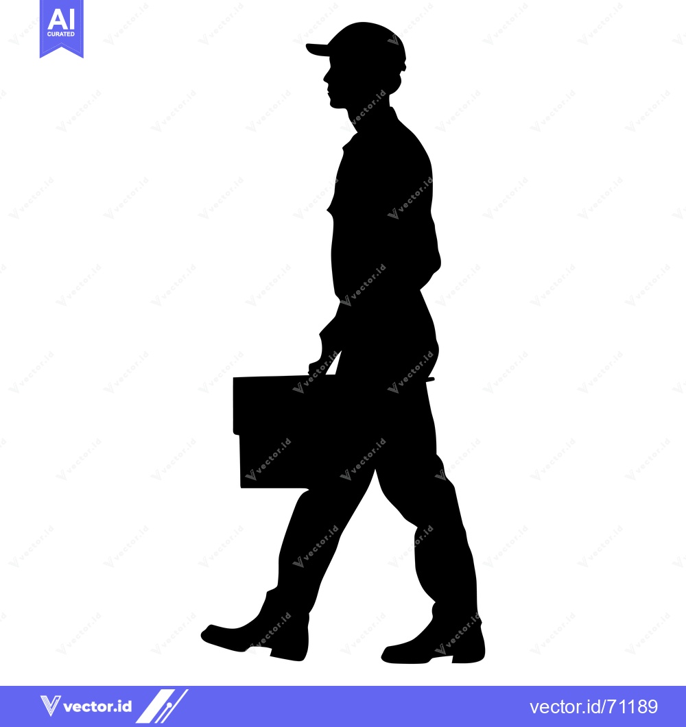 Premium Vector dari Silhouette of a Person in a Hat Carrying a Box