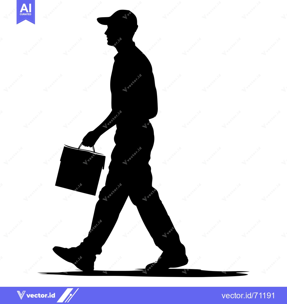 Premium Vector of Silhouette of a Man in a Cap Walking with a Briefcase