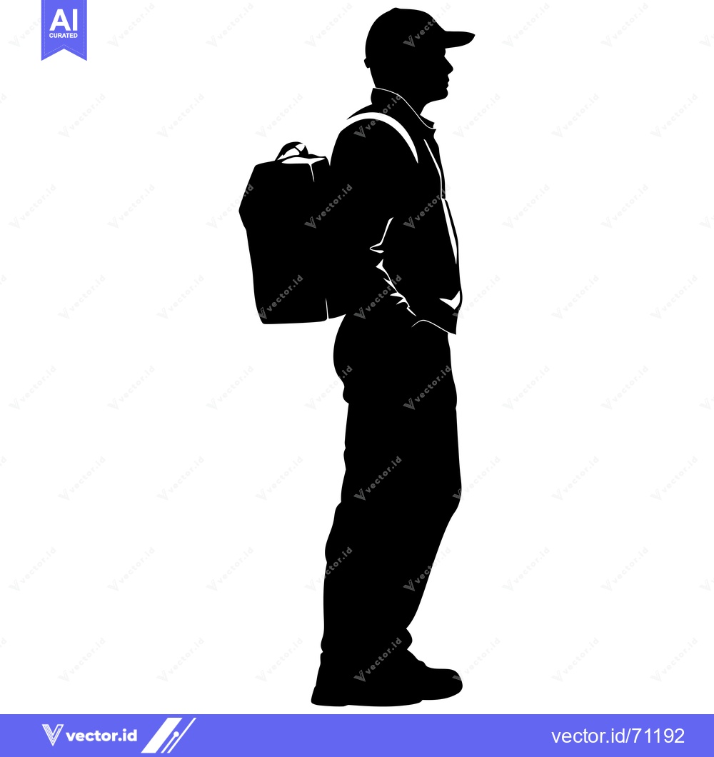 Premium Vector of Silhouette of a Person Wearing a Backpack and Hat