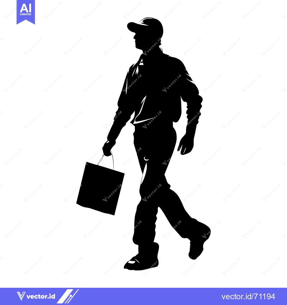 Premium Vector of Silhouette of a Man Walking with a Shopping Bag