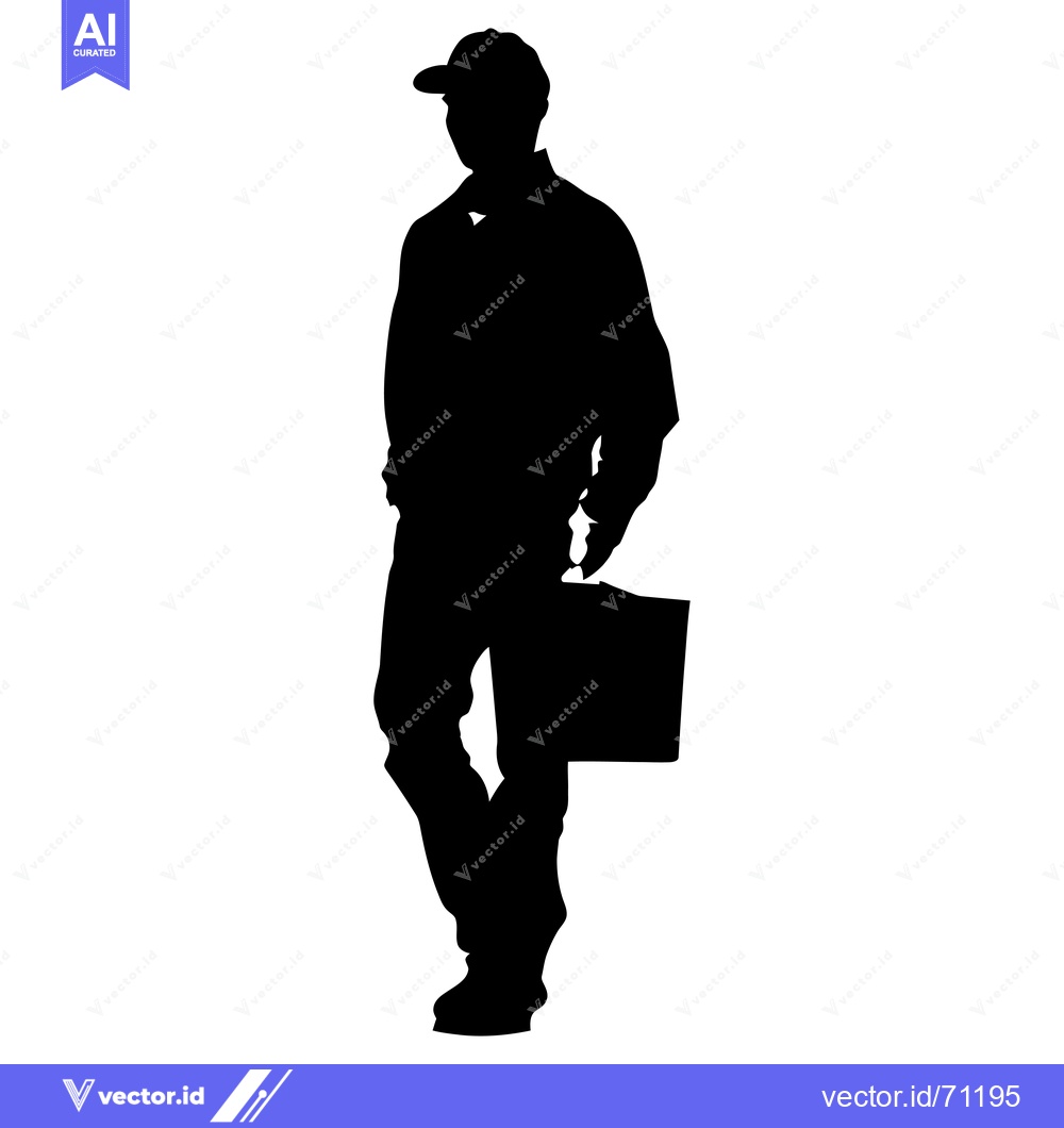 Premium Vector dari Silhouette of a Man Wearing a Cap Holding a Briefcase