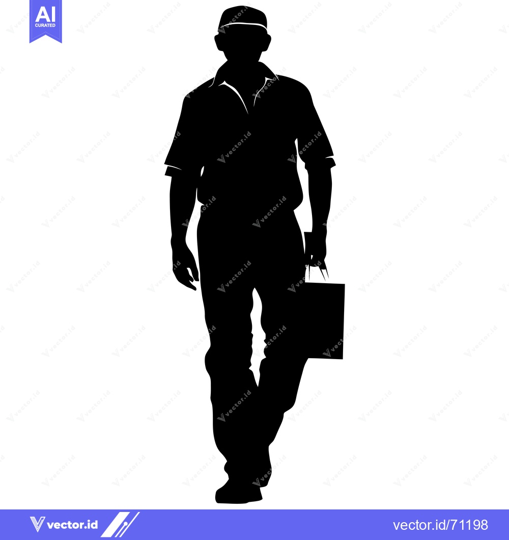 Premium Vector dari Silhouette of a Man in a Hat Walking with a Bag