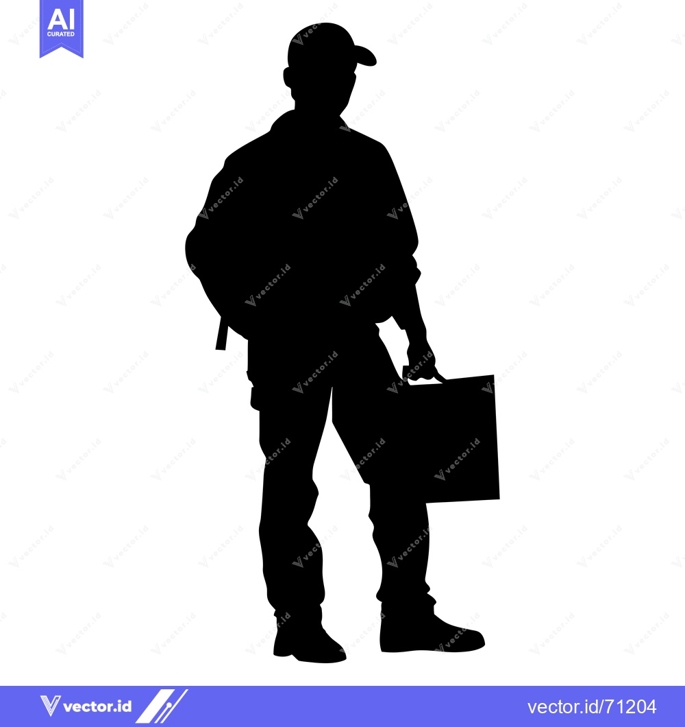 Premium Vector dari Silhouette of a Man Wearing a Cap and Carrying a Briefcase