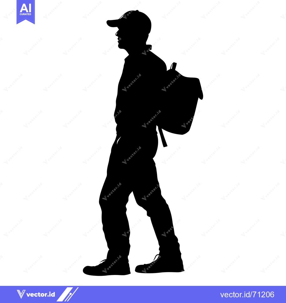 Premium Vector of Silhouette of a Person Wearing a Cap and Backpack