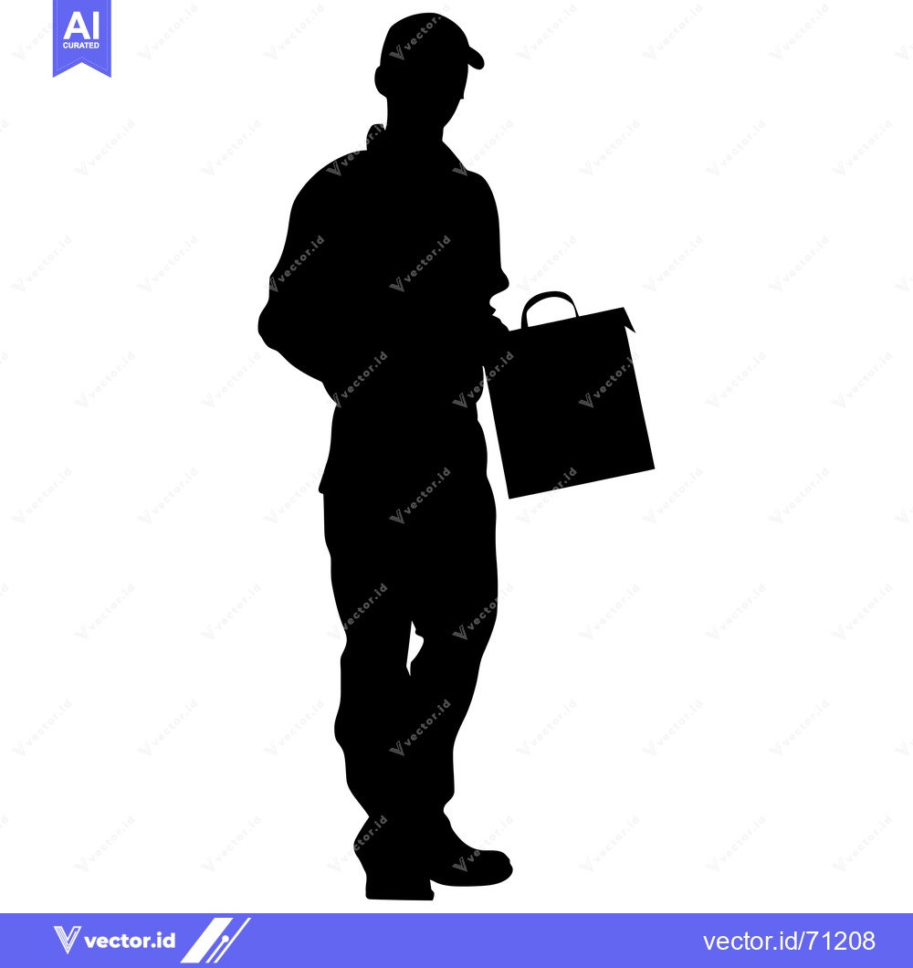 Premium Vector dari Silhouette of a Person in a Hat Holding a Bag