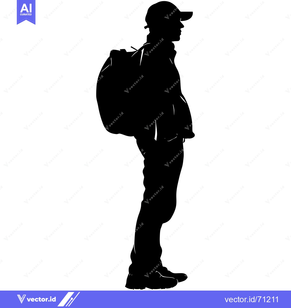 Premium Vector of Silhouette of a Man Wearing a Backpack and Cap