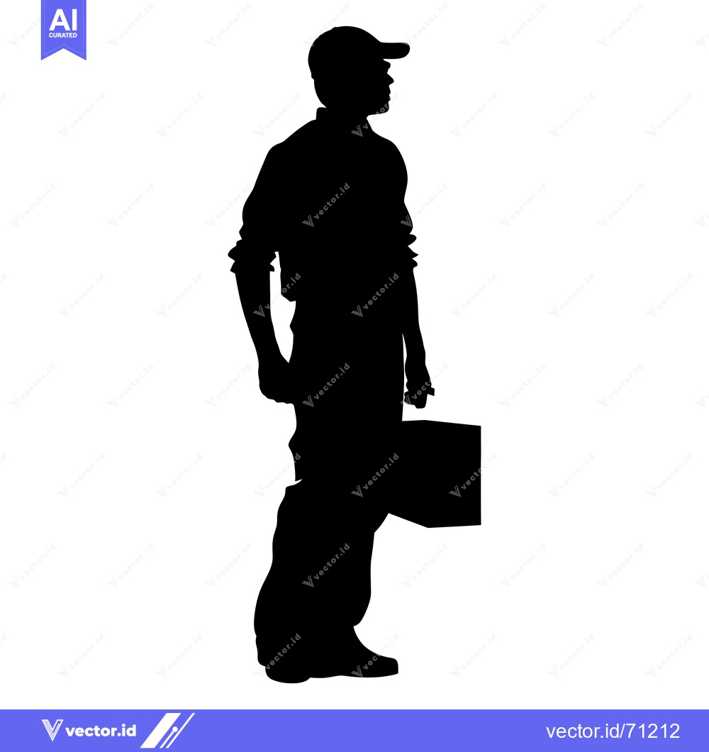 Premium Vector dari Silhouette of a Man in a Cap Holding a Toolbox