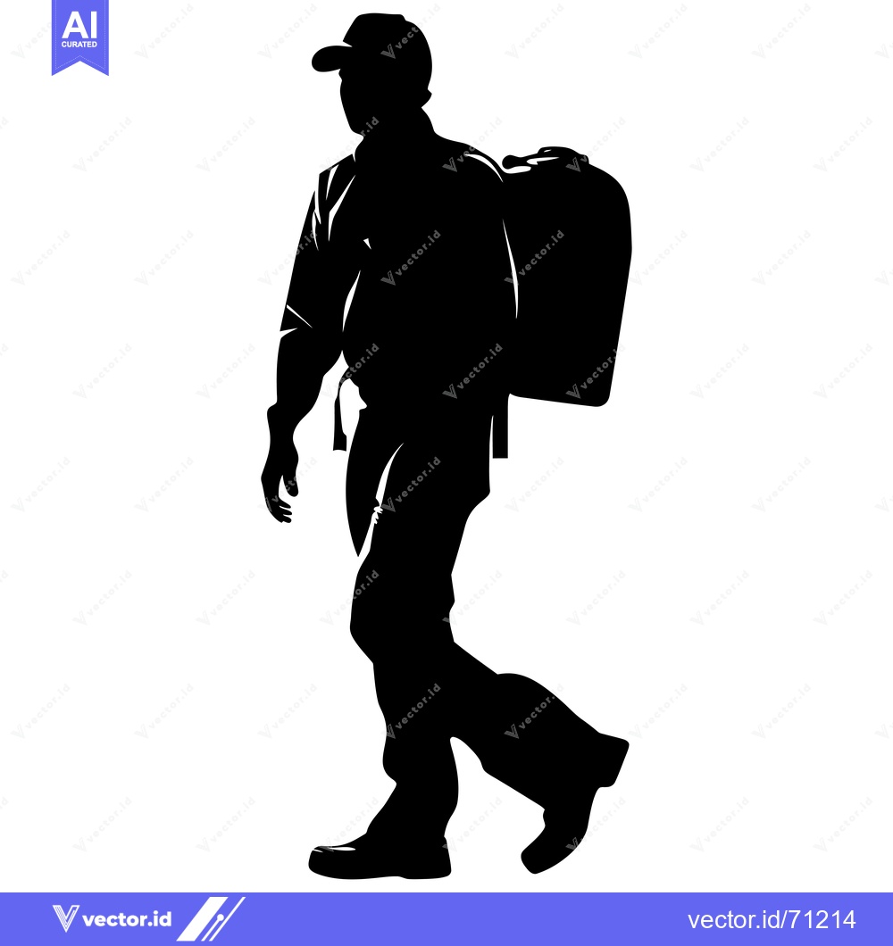 Premium Vector dari Silhouette of a Man Walking with a Backpack and Cap