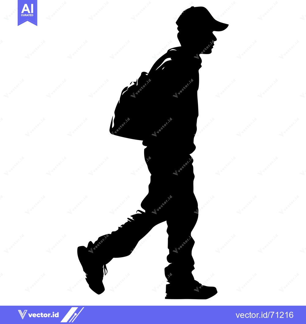 Premium Vector dari Silhouette of a Person Walking with a Backpack and a Cap