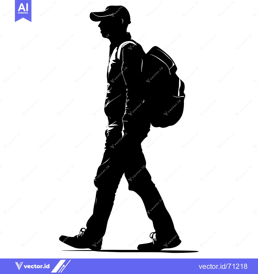 Premium Vector of Silhouette of a man walking with a backpack