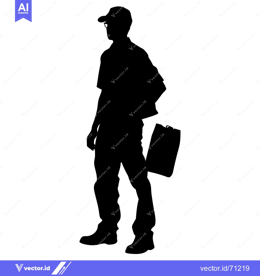 Premium Vector dari Silhouette of a Man Wearing a Cap, Glasses, and Carrying a Bag
